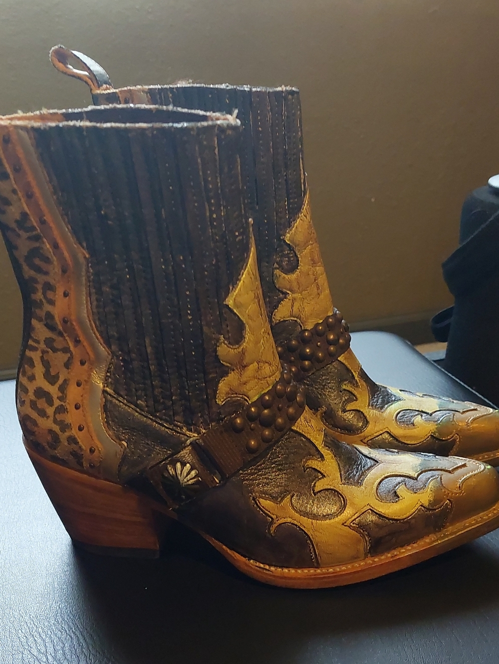 Mezcalero Brown and Yellow Western Ankle Boots - Picture 2 of 5